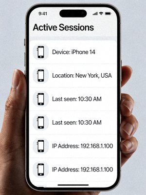 手机 Telegram 设置中 Active Sessions 页面截图，展示已连接的设备列表