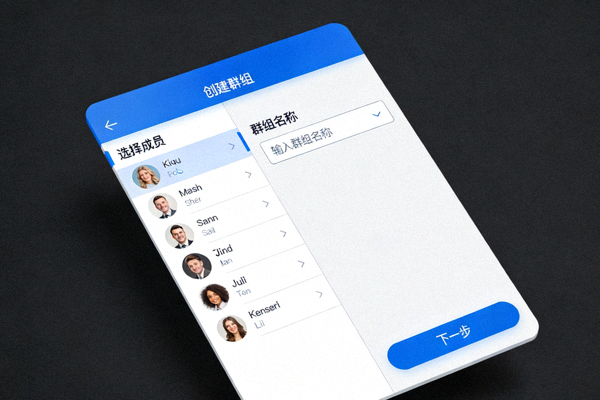 Telegram 创建群组第二步界面，展示选择成员和输入群组名称的窗口