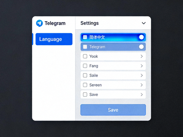 Telegram Desktop 设置界面中 Language 选项的高亮截图，展示如何选择简体中文语言包