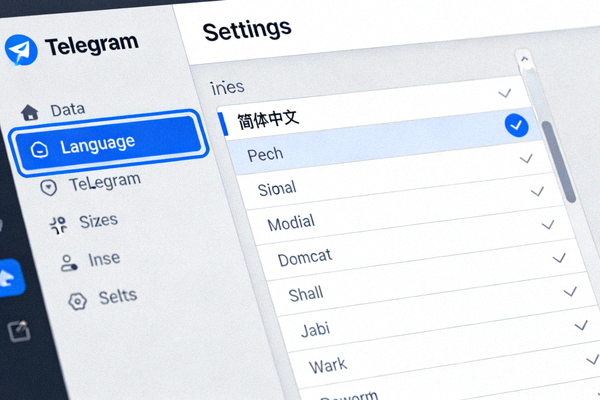 Telegram Desktop 设置界面中 Language 选项的高亮截图，展示如何选择简体中文