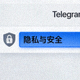Telegram 桌面端设置界面中，隐私与安全选项被高亮显示，旁边有一个锁形盾牌图标